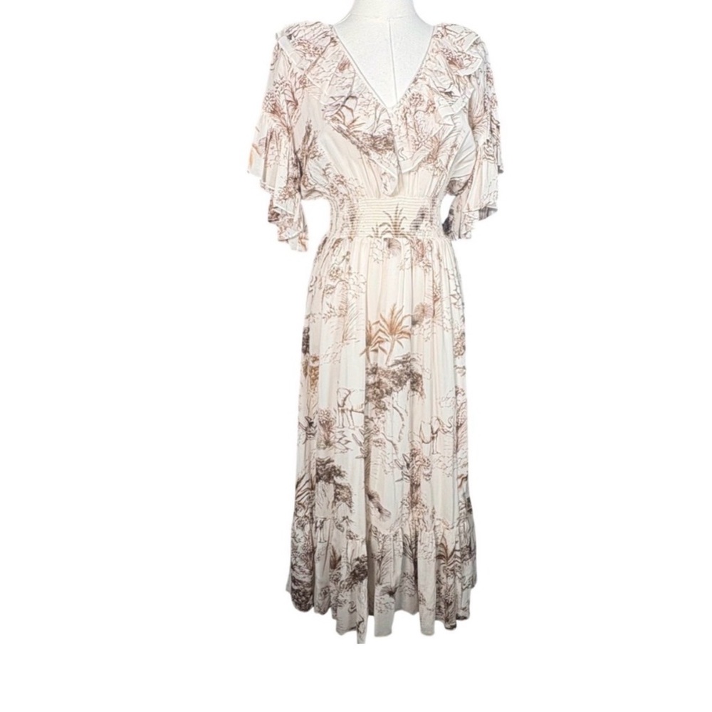 SANDRO Paris Marro Elephant Print Ruffle Midi Dress